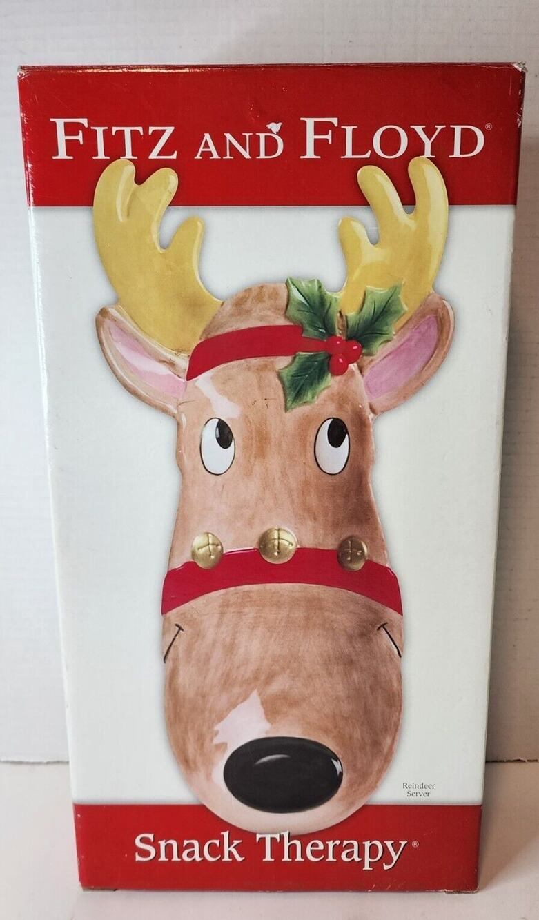 Fitz and Floyd 2005 Christmas Snack Therapy Reindeer Server Plate WALL HANGER